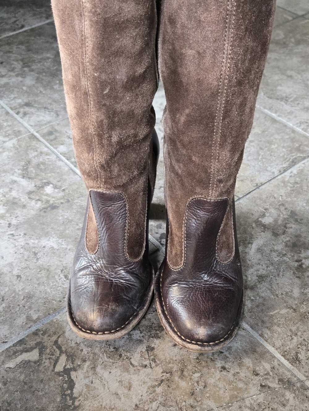 Frye Villager Pull On Tall Boots Leather Suede Heels Brown Size 6 - Picture 11 of 15